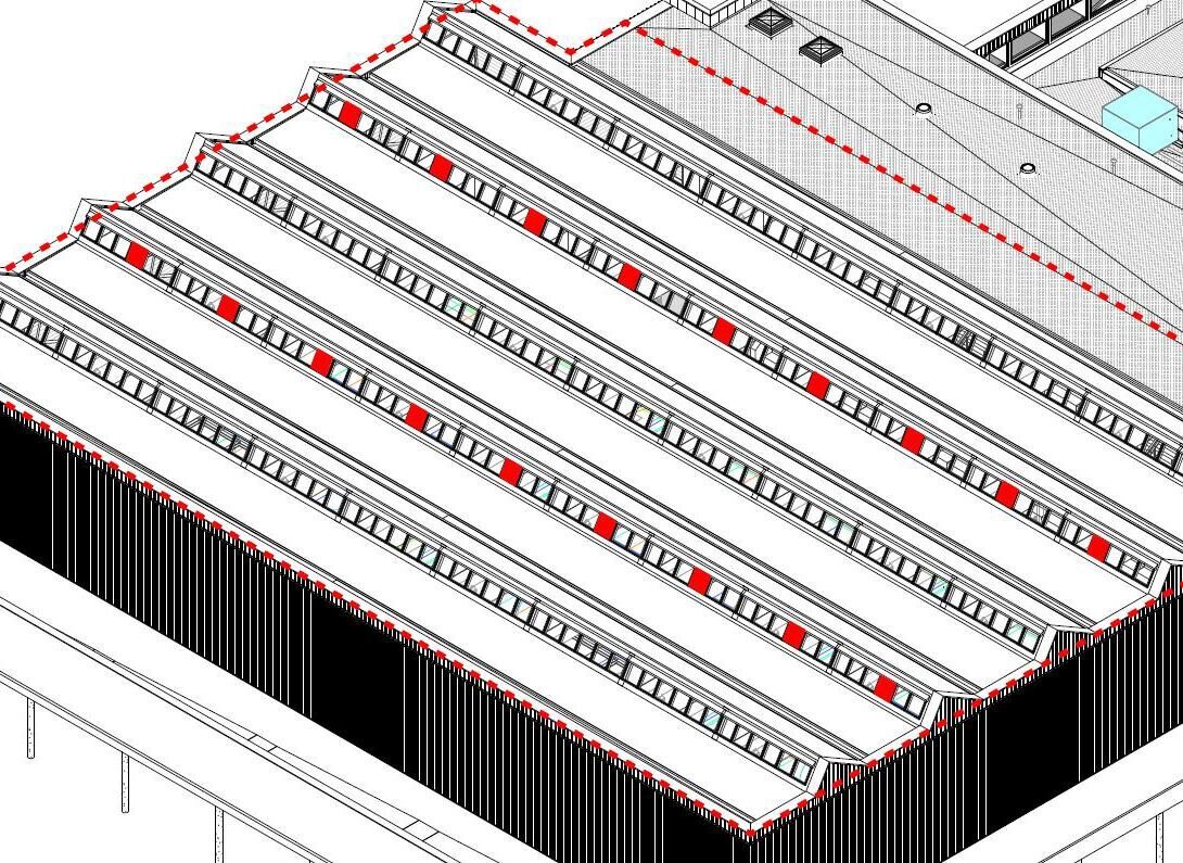 ruim 250lm HR++ sheddaken met integratie van complete RWA en zonwering op site Uyttenhove te Lochristi